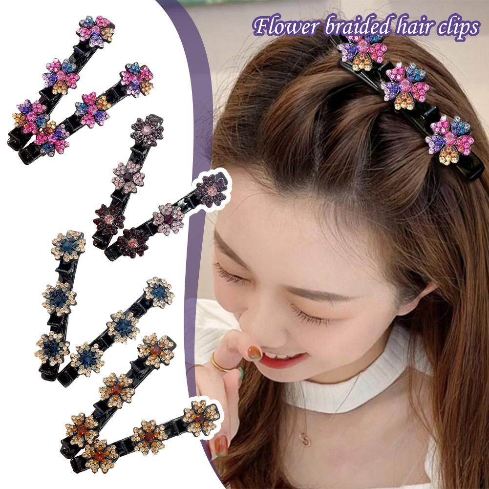 2 chiếc kẹp tóc tết hình hoa pha lê phong cách hàn quốc thời trang cho bé gái kẹp tóc mái dễ thương kẹp tóc bên kẹp mỏ vịt