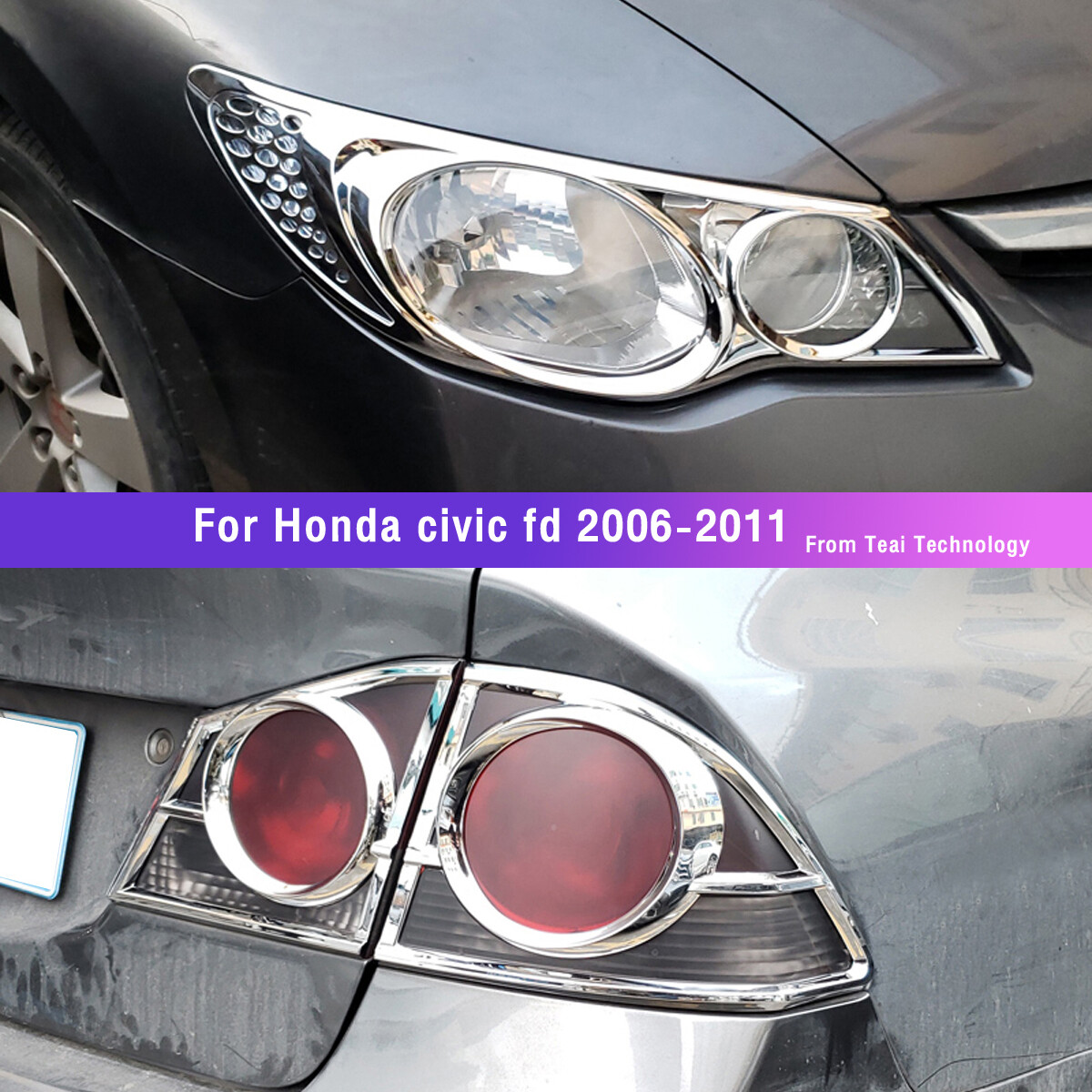 Laifu ốp đèn hậu đèn pha cho honda civic 2006 2007 2008 2009 2010 2011 fd thân xe đèn chiếu sáng kiểu dáng khung abs chrome vỏ bọc trang trí