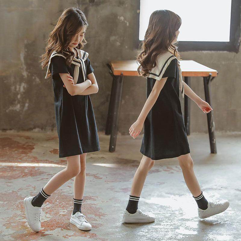Áo Dài Thủy Thủ Nữ Phong Cách Hàn Quốc, Đầm Ngắn Tay Dài Đến Đầu Gối Kích Thước 130-170CM