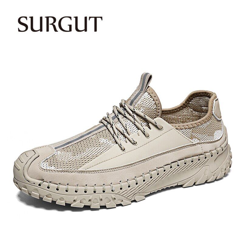 SURGUT Summer Men Shoes Mesh Breathable Trending City Fashion Quick Drying Non Slip Outdoor Handmade Casual Shoes For Men ราคา 927 บาท*ส่งฟรี