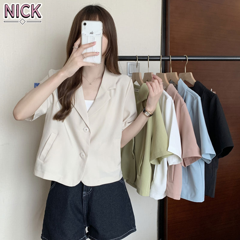 Nick blazer cho nữ áo khoác cardigan mỏng thường ngày dáng rộng tay ngắn