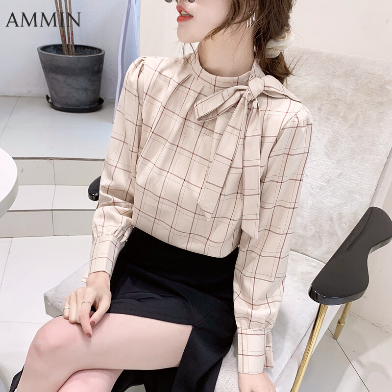 AMMIN Áo Sơ Mi Kẻ Sọc Dài Tay Mới Đối Với Phụ Nữ Áo Voan Đa Năng Thời Trang Hàn Quốc Áo Cánh Công Sở Thường Ngày