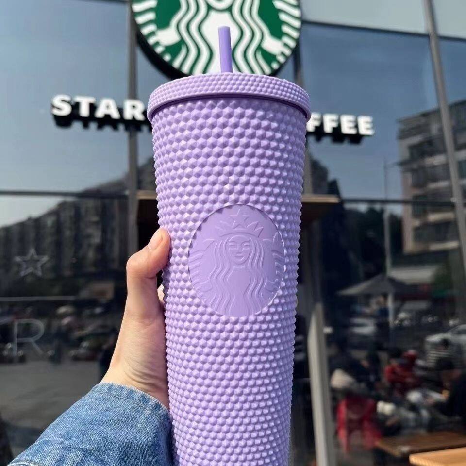 Startbuck cửa hàng chính thức Starbuck rơm Starbuck cốc nước Cốc có ống hút xe cốc sầu riêng cốc người nổi tiếng trực tuyến Gradient cầu vồng cốc nhựa 710 ml mùa hè