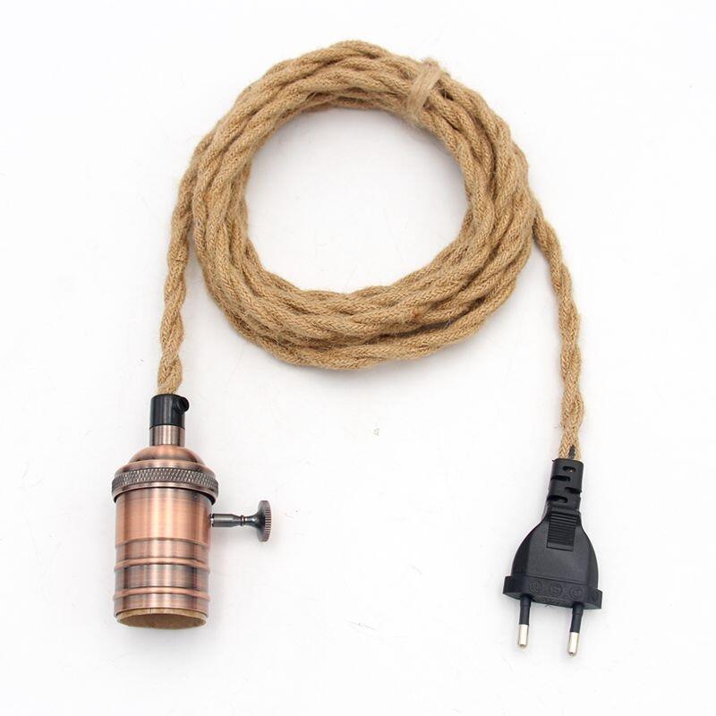 2M 3M AC Power Cords Hemp Jute Rope With EU Plug E26/ E27 Screw Vintage Lamp Bulb Holder For Hanging Lights