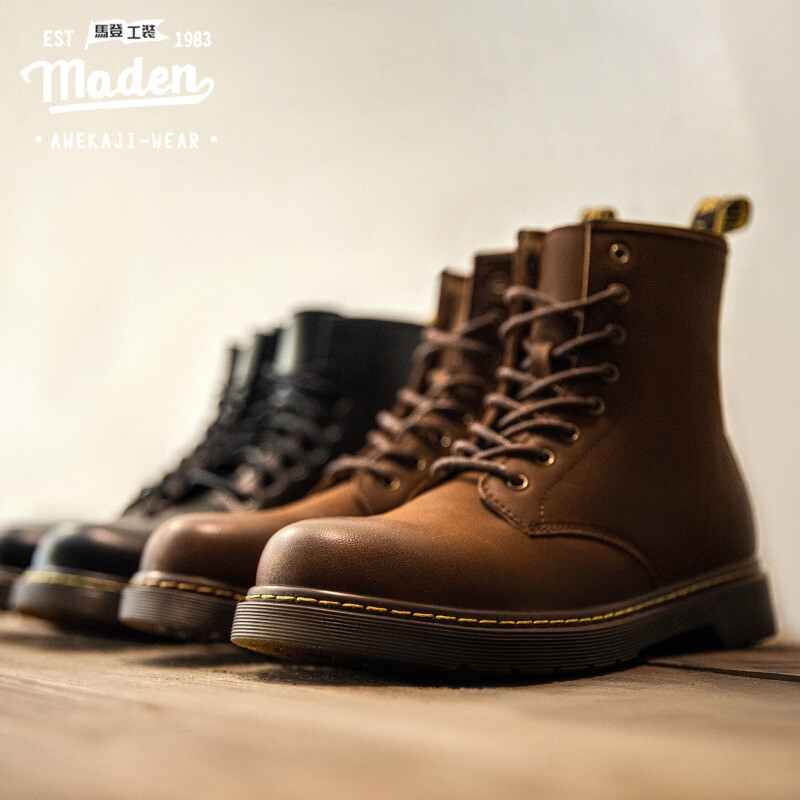 Maden Thương hiệu giày bốt nam cao cổ phong cách Anh Quốc cao cổ 2023 mùa thu cho nam cao cổ retro cổ điển dễ phối ủng bảo hộ đi Bộ Du Lịch Ngoài Trời cổ điển ống cao dễ phối mùa thu bốt da cho nam