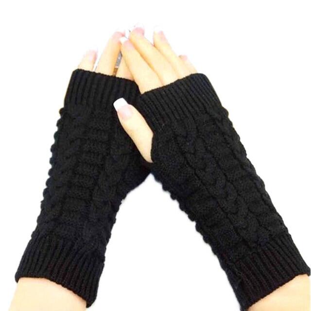 ถักโครเชต์ยาวถุงมือไม่มีนิ้ว Gants Femme แฟชั่นถุงมือสตรีแขนข้อมือฤดูหนาวฤดูใบไม้ร่วง