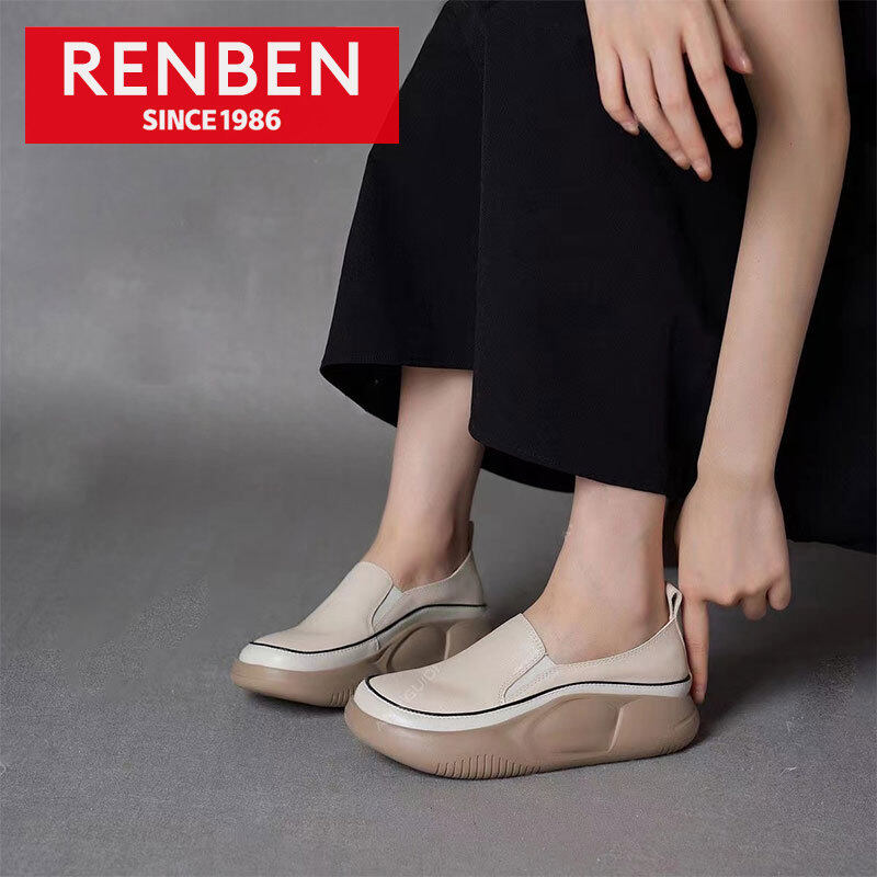 RENBEN Giày Lười Nữ Stepping On Shit Feeling Giày Mọi Đơn Giản Phong Cách Retro Đơn Giản Mới Giày Nữ Giày Lười Thời Trang