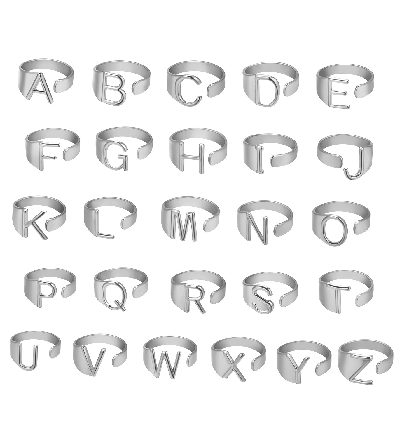 A-Z Rỗng Punk Nhẫn Mở 26 Chữ Cái Màu Bạc Kim Loại Điều Chỉnh Được, Bảng Chữ Cái Tên Viết Tắt Trang Sức Thời Thượng Rộng Chunky Dự Tiệc Cho Nam Nữ