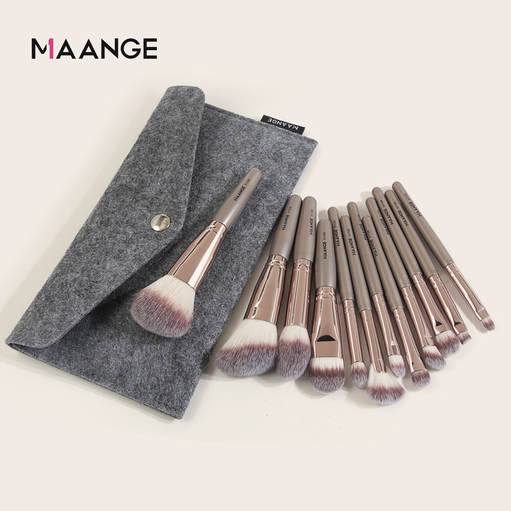 Maange 12 chiếc cọ trang điểm + túi đựng cọ cho cọ phấn kẻ mắt phấn má hồng + túi đựng cọ cầm tay