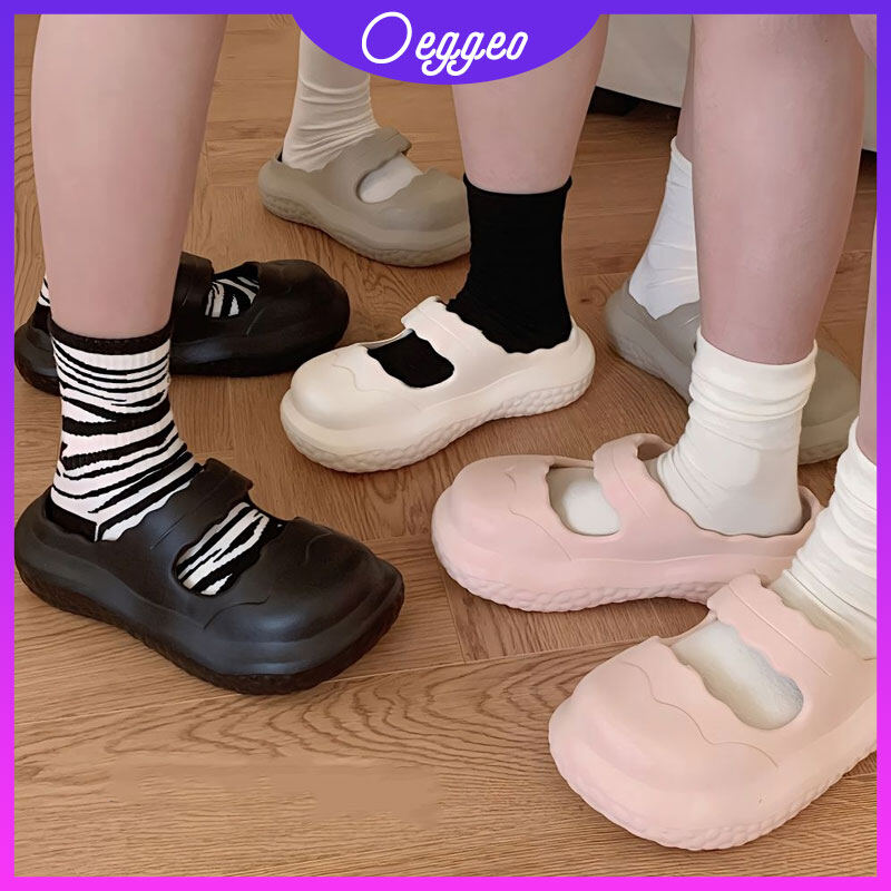 Oeggeo Shop dép dày đơn giản giải trí kỳ nghỉ Dép đế xuồng Giày nữ
