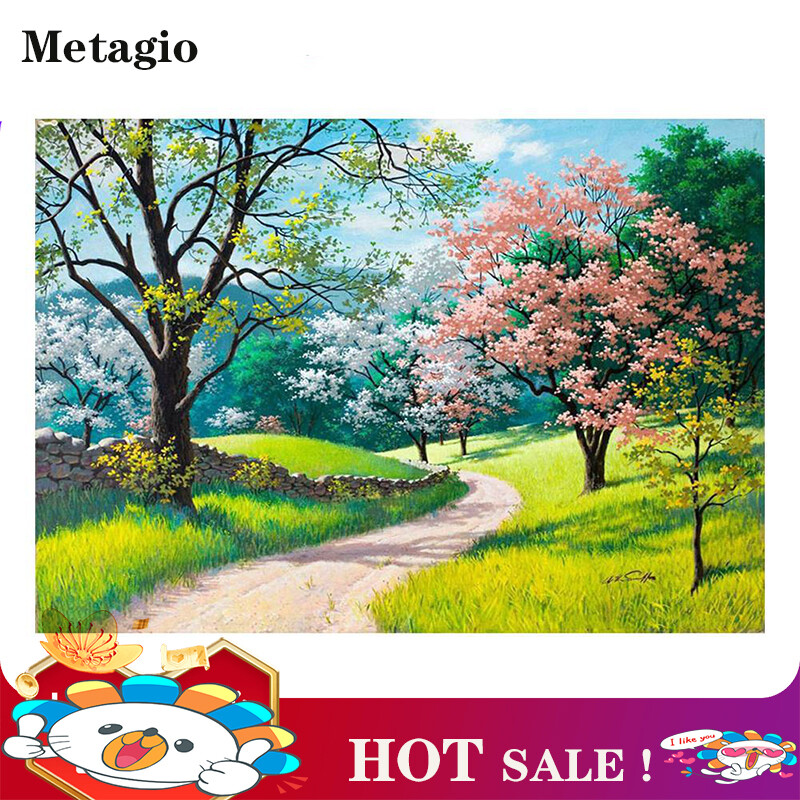 Metagio Tranh vải canvas tô màu theo số in hình quang cảnh mùa xuân DIY thích hợp cho người lớn và trẻ em 【HOT】 - INTL