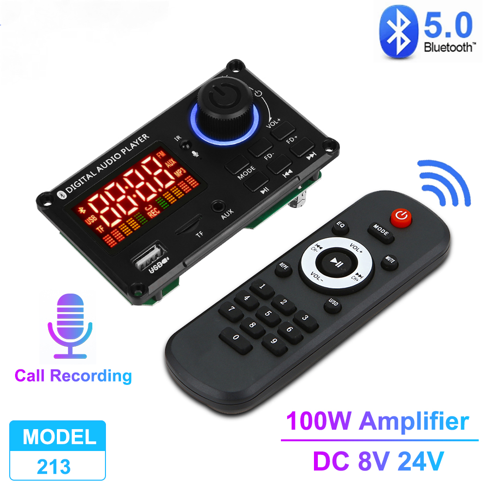 Bộ khuếch đại 100w máy nghe nhạc mp3 bluetooth bảng mạch giải mã mp3 8v-24v 12v 2*50w tự làm ghi âm cuộc gọi fm mô-đun radio aux usb tf