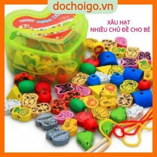 Đồ chơi xâu hạt hình trái tim, đồ chơi gỗ an toàn cho bé Dochoigovn