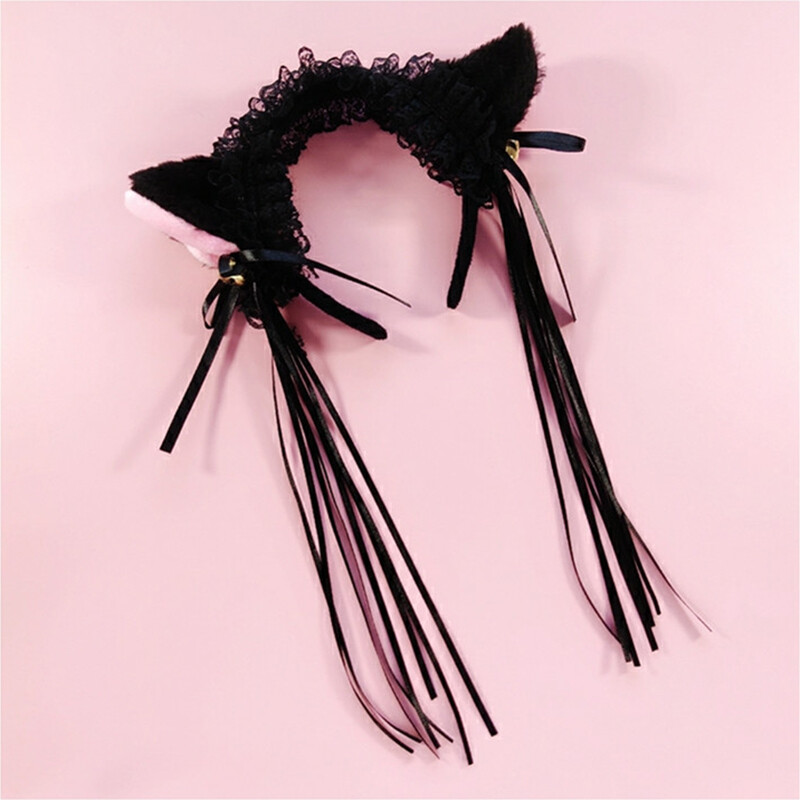 Dễ Thương Ren Chuông Tai Mèo Headband Mèo Headband Phụ Kiện Đội Đầu Lolita Nữ Kẹp Tóc