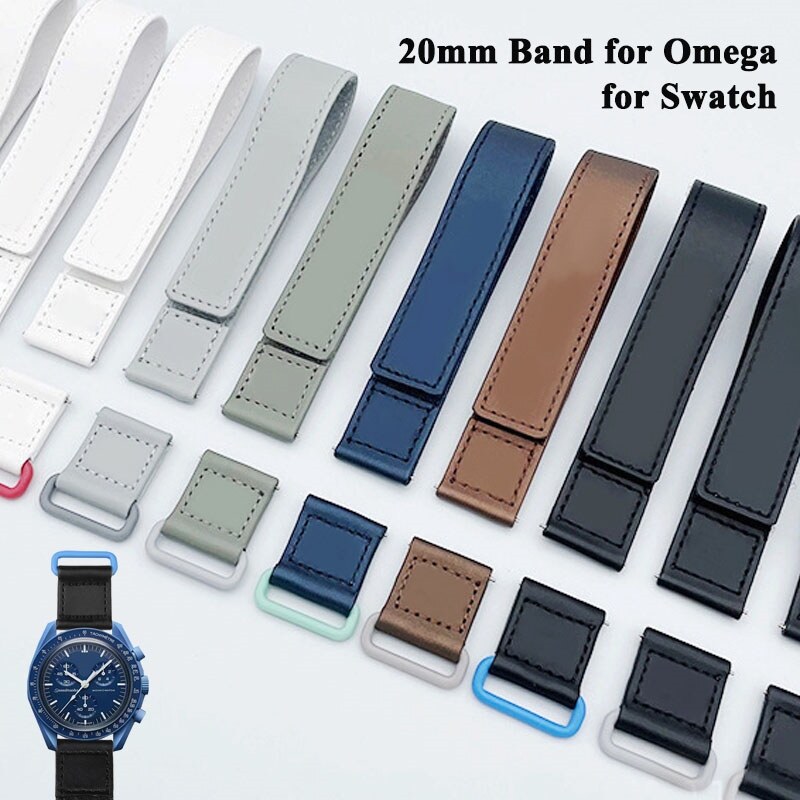 [Tiger cửa hàng đồ trang sức] 20mm Đồng hồ da ban nhạc cho Omega swatch hành tinh Đồng Thương hiệu Vòng đeo tay thay thế dây đeo thể thao nam nữ Phụ kiện dây đeo cổ tay
