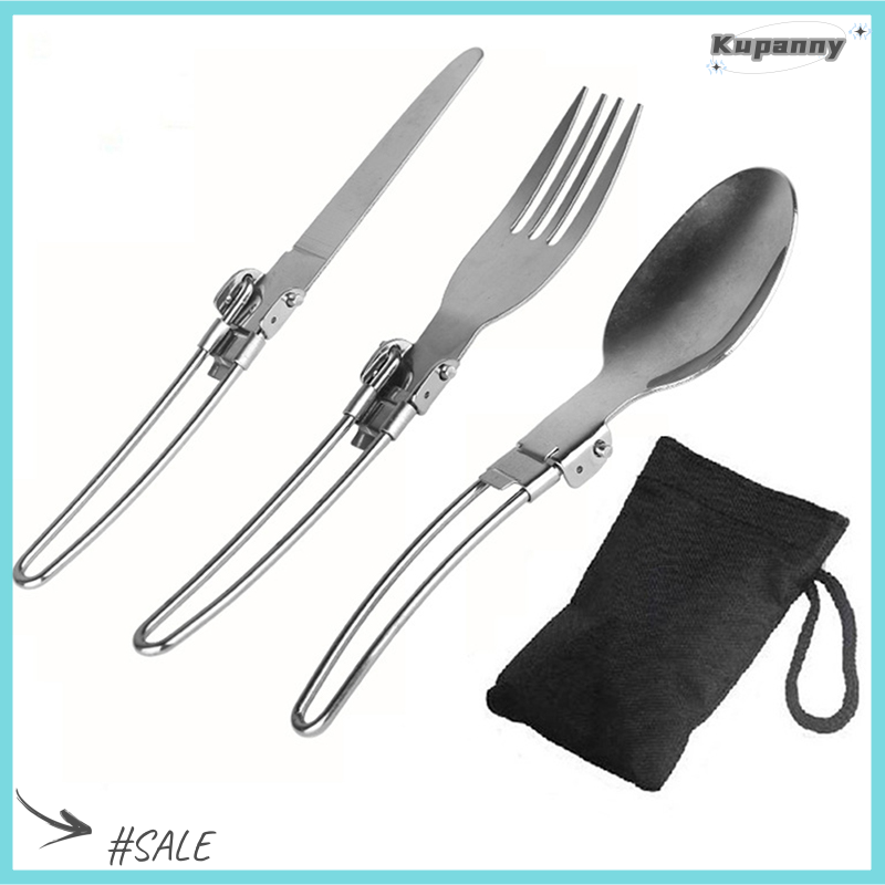 Kupanny 3 cái/bộ cắm trại ngoài trời du lịch dã ngoại có thể gập lại bộ dao nĩa bằng thép không gỉ Bộ