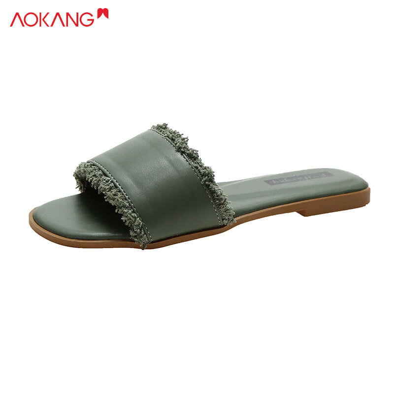 AOKANG Women with round toe can wear slip-on sandals cute bear non