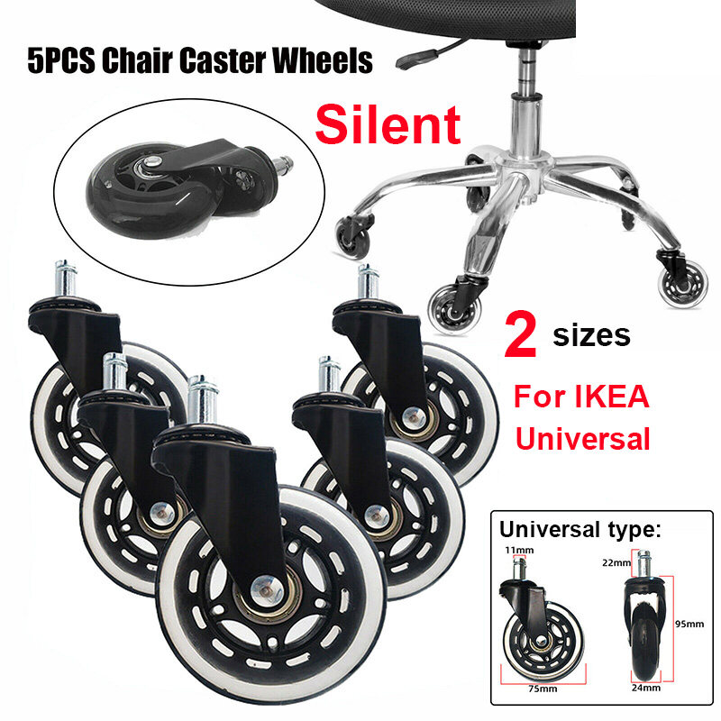 10X22mm 2 Inch Office Chair Wheels Rubber Caster Wheels Protect for All Floors Fit for IKEA 