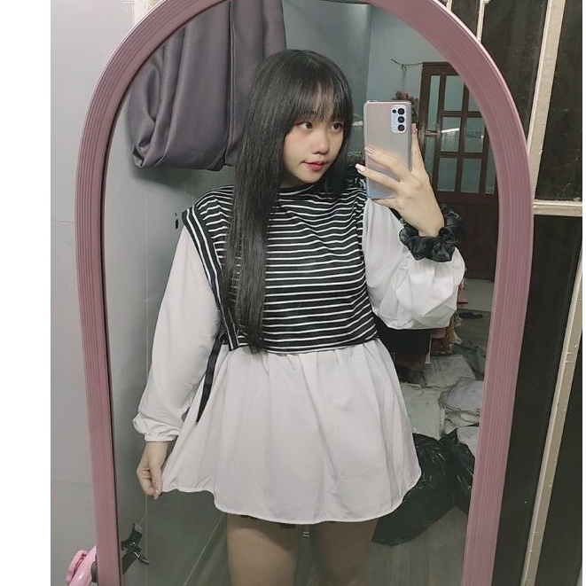 Áo kiểu nữ Babydoll phối sọc Hangmoonshop