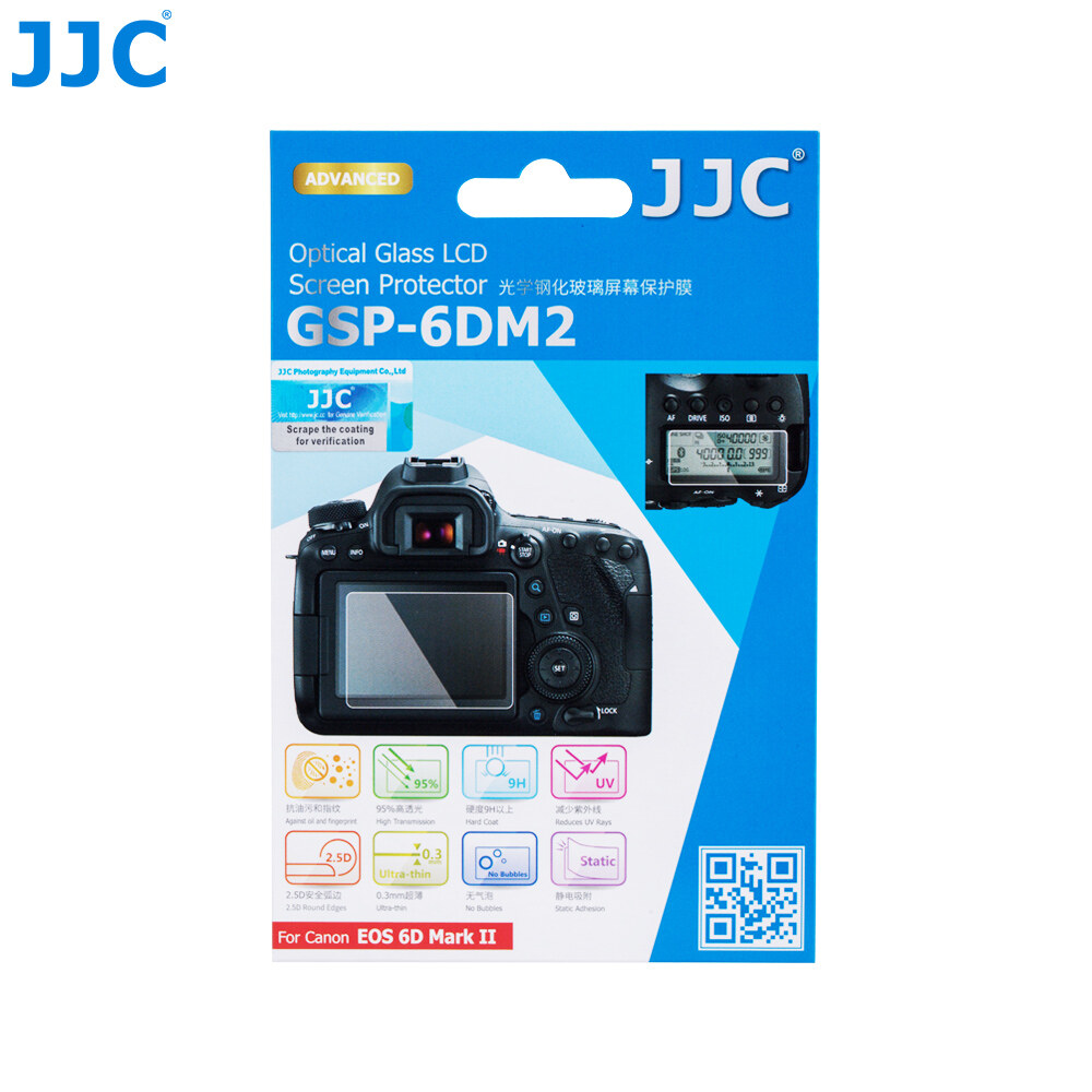 Kính cường lực chống xước JJC bảo vệ màn hình LCD cho máy ảnh Canon EOS 6D Mark II EOS6DMII, tấm chắn màn hình bằng kính cường lực không bong bóng, rõ nét HD