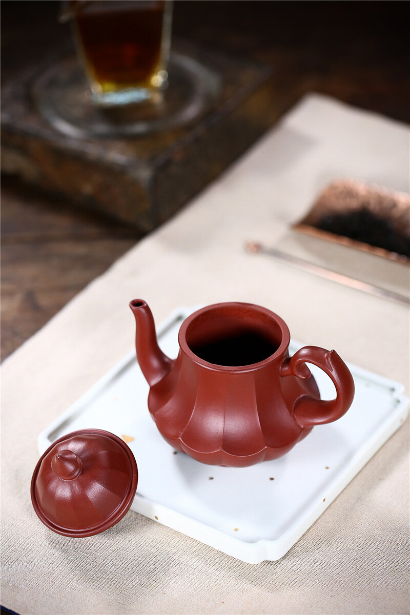 Ấm Trà Đất Sét Nghi Hưng Zi 200Ml Ấm Trà Gốm Tráng Men Màu Đỏ Sẫm Đèn Hoa Sen Nồi Đất Sét Tách Trà KungFu Trung Quốc Dụng Cụ Pha Trà Bộ Trà, 紫砂壺 FCH302