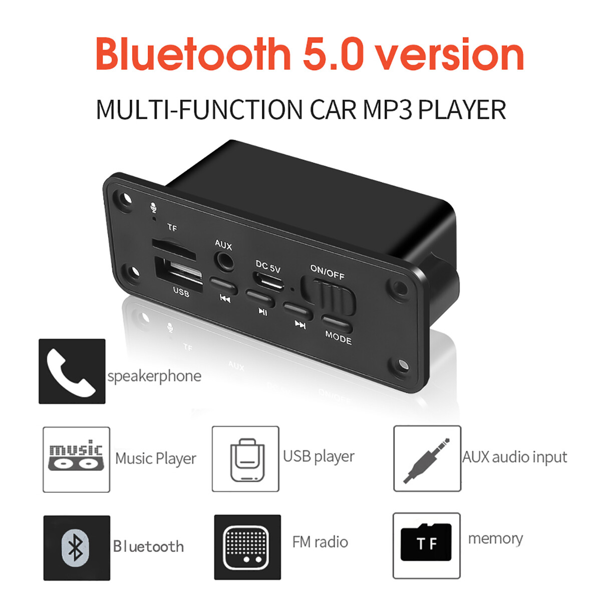 Bộ Khuếch Đại Tích Hợp 2*3W Bảng Giải Mã Âm Thanh Bluetooth 5.0 Mô-đun Giải Mã MP3 Radio 5V Hỗ Trợ Chức Năng Ghi Âm Cuộc Gọi Rảnh Tay FM TF USB AUX