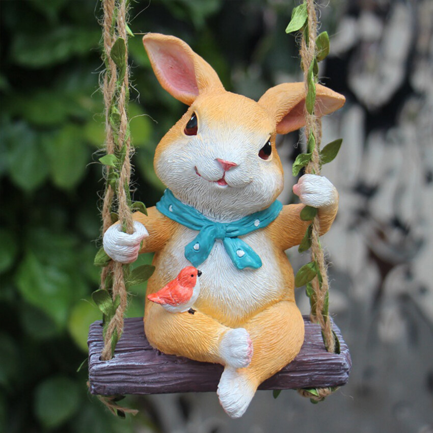 MỤC VỤ Swing Bunny Deer nhựa Phụ kiện ban công vườn ngoài trời bức tượng