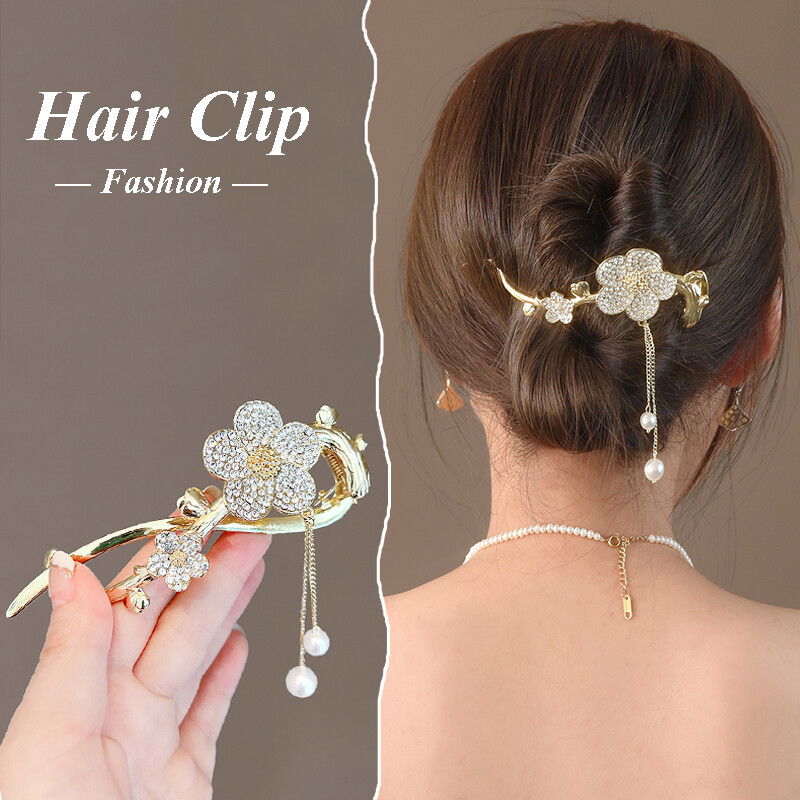 Kẹp xoắn tua rua ngọc trai hoa kim cương giả thời trang cho nữ dụng cụ làm tóc cuộn kẹp tóc kim loại dễ thương kẹp cài đầu