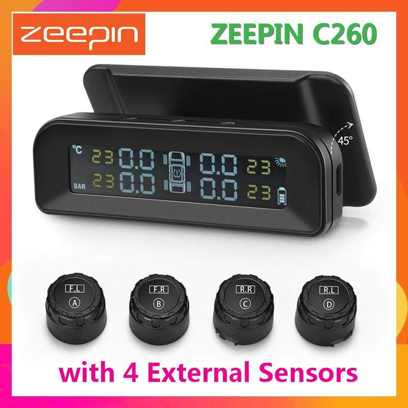 Original ZEEPIN C260 Tire Pressure Monitoring System Solar TPMS Universal Real-time Tester LCD Screen with 4 External Sensors