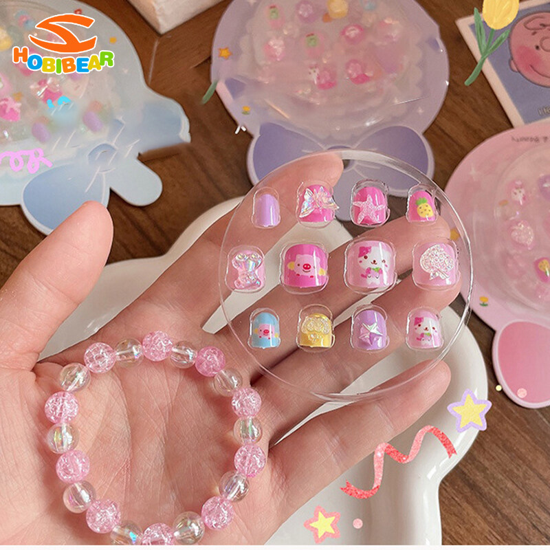 HOBIBEAR Children s beaded bracelet nail paste cartoon nail paste three