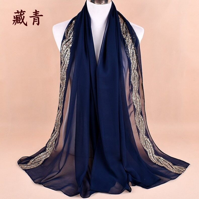 ผ้าชีฟองของผู้หญิง,ผ้าคลุมศีรษะยาวฮิญาบอิสลามผ้าชีฟองธรรมดาขนาดใหญ่80ซม. * 180ซม.