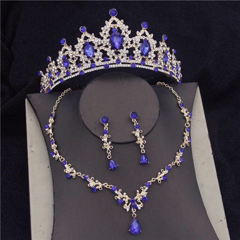 {hot} Crown Tiaras Bride Set Necklace Earring Wedding Jewelry Sets Brides Crowns - Blue Aliexpress