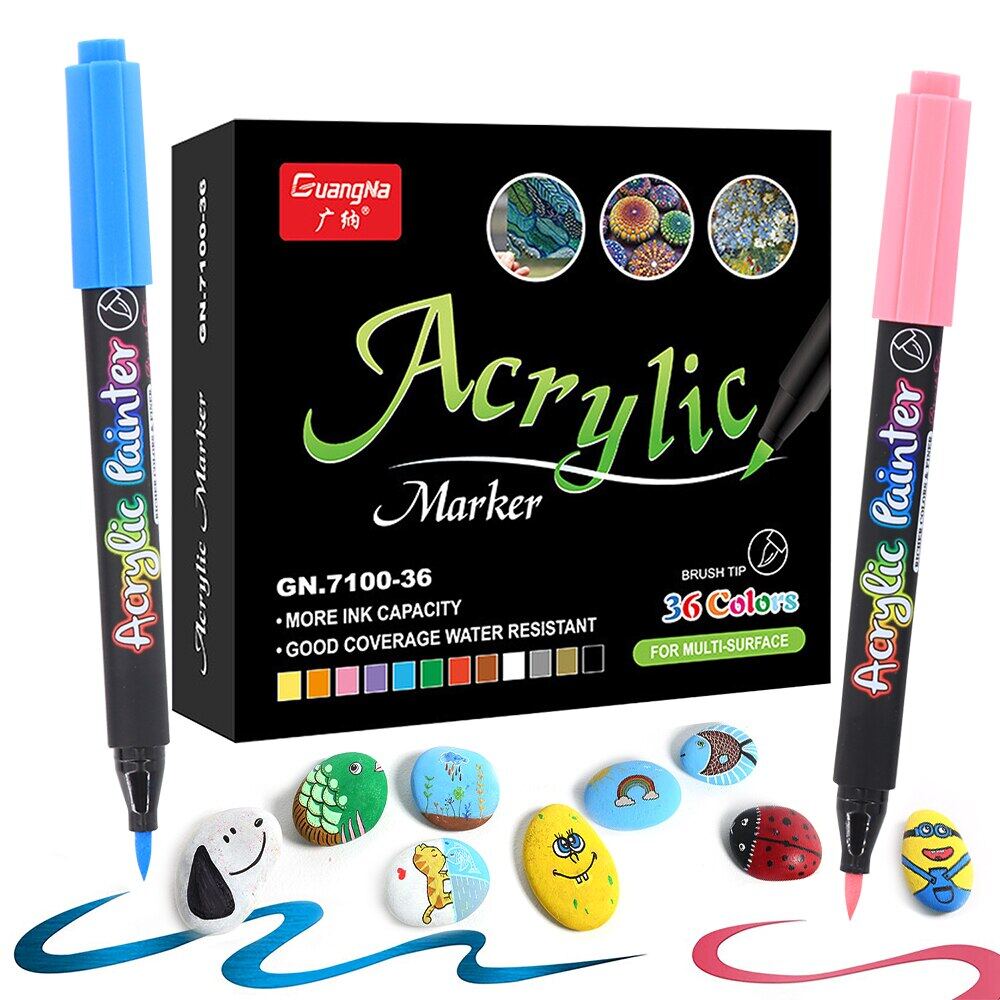 GuangNa 12/24/36/48/60 Colors Soft Brush Tip Acrylic Paint Markers pen set Drawing Art Supplies