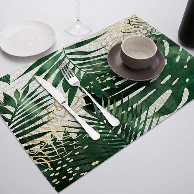 ลายใบไม้เขียว Placemats สำหรับโต๊ะทานอาหารเสื่อใบ Photo แผ่นรองแก้วตกแต่งบ้านร้านอาหารบนโต๊ะอาหารผ้าเช็ดปาก