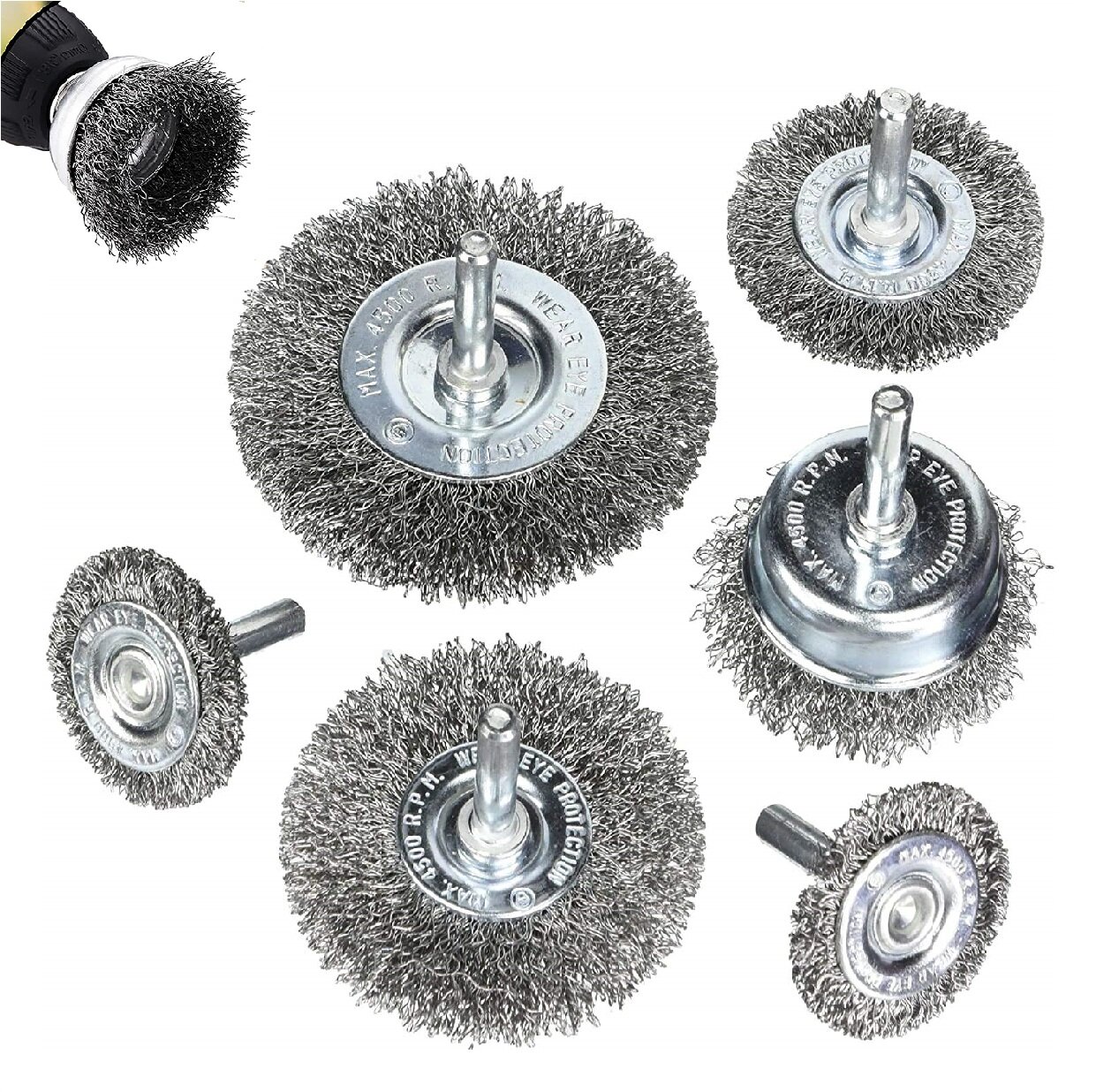 BAI WEN Bộ 6 Chiếc Bàn Chải Bánh Xe Bằng Thép Không Gỉ Mini Máy Mài Khuôn Mũi Khoan 6Mm Để Đánh Bóng Kim Loại Dụng Cụ Xoay Loại Bỏ Rỉ Sét Làm Sạch