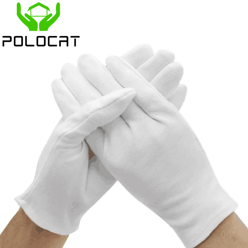 Polocat 1 Đôi Găng Tay Làm Việc Kiểm Tra Độ Đàn Hồi Cao Màu Trắng Trang Sức Mỹ Cotton Nhẹ