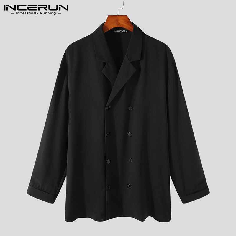 Medussa INCERUN Áo Sơ Mi Nam Hai Hàng Khuy Áo Khoác Vừa Vặn Trang Trọng Thông Minh Coat Tops Áo Sơ Mi