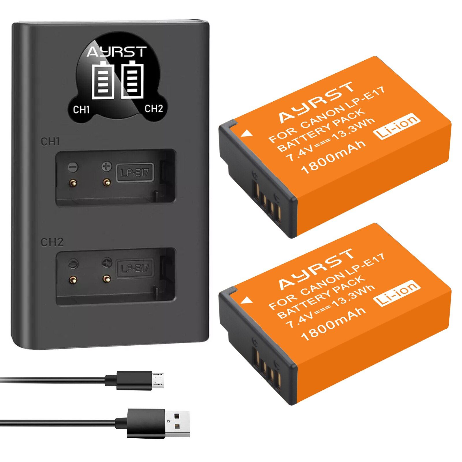 2 chiếc pin lpe17 lp e17 lp-e17 + bộ sạc kép usb led cho máy ảnh canon eos 200d m3 m6 750d 760d t6i t6s 800d 8000d kiss x8i
