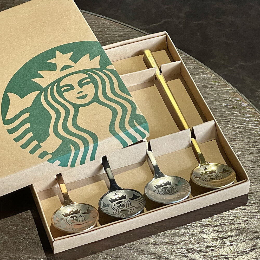 Starbuck Muỗng Đầu Tròn Bằng Thép Không Gỉ Đầu Nữ Thần Muỗng Cà Phê Thìa Khuấy Thìa Tráng Miệng Kèm Cốc