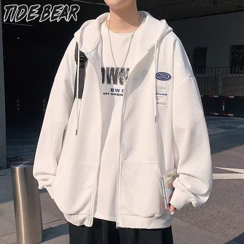 TIDE BEAR Áo khoác hoodie nam Người Đàn Ông Của Áo Nỉ Có Mũ Giản Dị Áo Cardigan thời trang Top Comfort Vải Lỏng Blazer Thanh Niên Phổ Biến áo khoác có khóa kéo