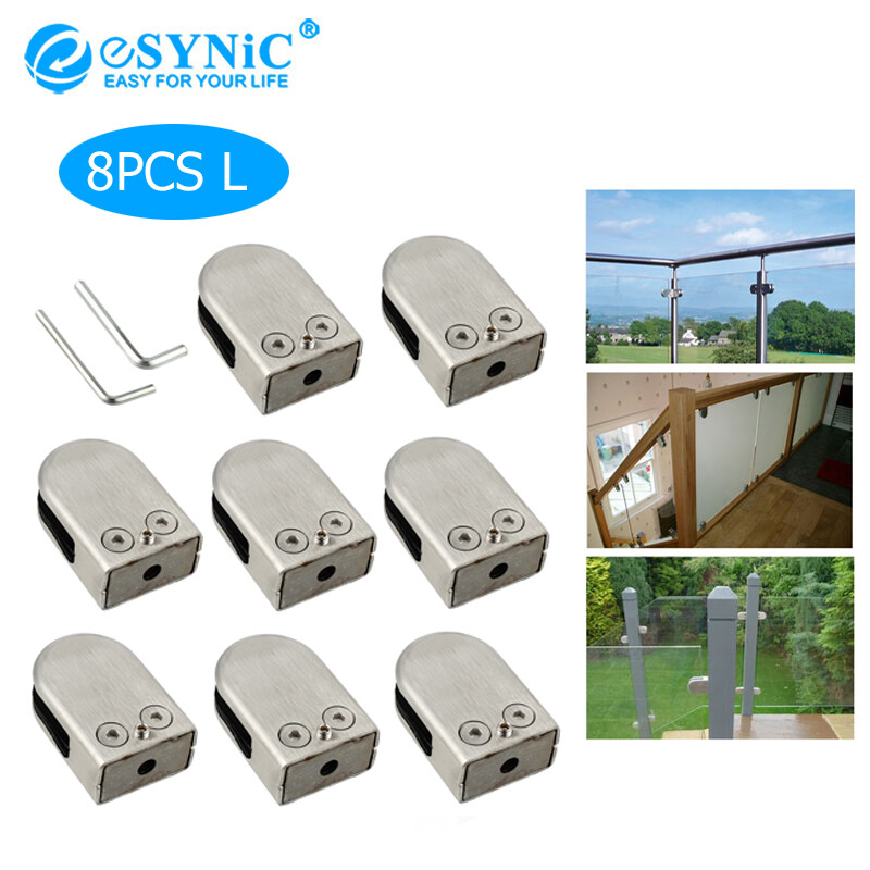 ESYNIC 8 Chiếc Thép Không Gỉ 304 Kẹp Kính Clip Giá Đỡ Phẳng Cho Lan Can Nhỏ (6-8Mm) Trung Bình (8-10Mm) Lớn (10-12Mm)