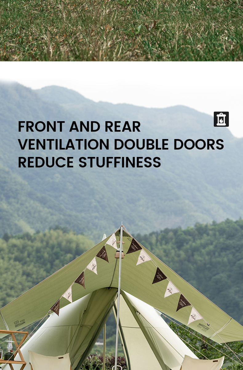 MOBI GARDEN Camping Cotton Pyramid Tent 2-3 Person Family Canvas Tent Tower A Waterproof · v43