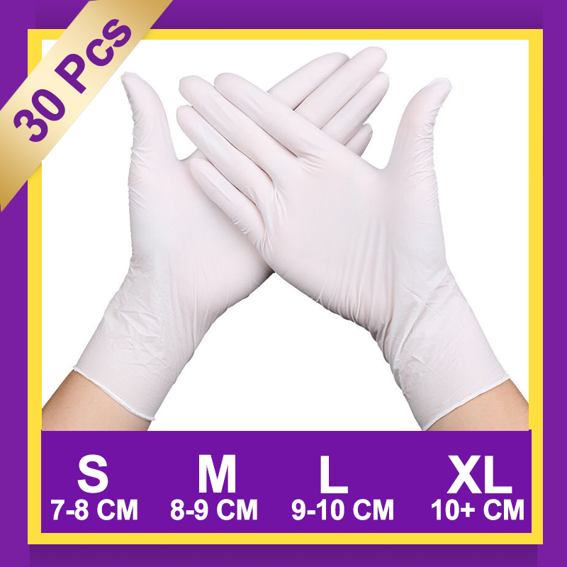30 Chiếc Găng Tay Dùng Một Lần, Găng Tay Cao Su Nitrile Cao Su Latex, Thực Phẩm Cao Su Vinyl Gia Dụng Nhà Bếp Màu Trắng S/M/L 50 Cái