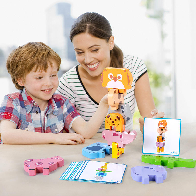 [KKL]㊣☸CPC Wooden Animal Jenga Balance Bricks Pro Children's Educational Toys Balance Challenge Parent-Child Interactive Building Blocks Children's Toys