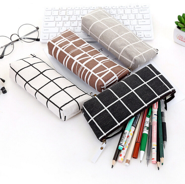 Cute Canvas Pencil Case Pouch Zipper bag organizer School supplies Stationery