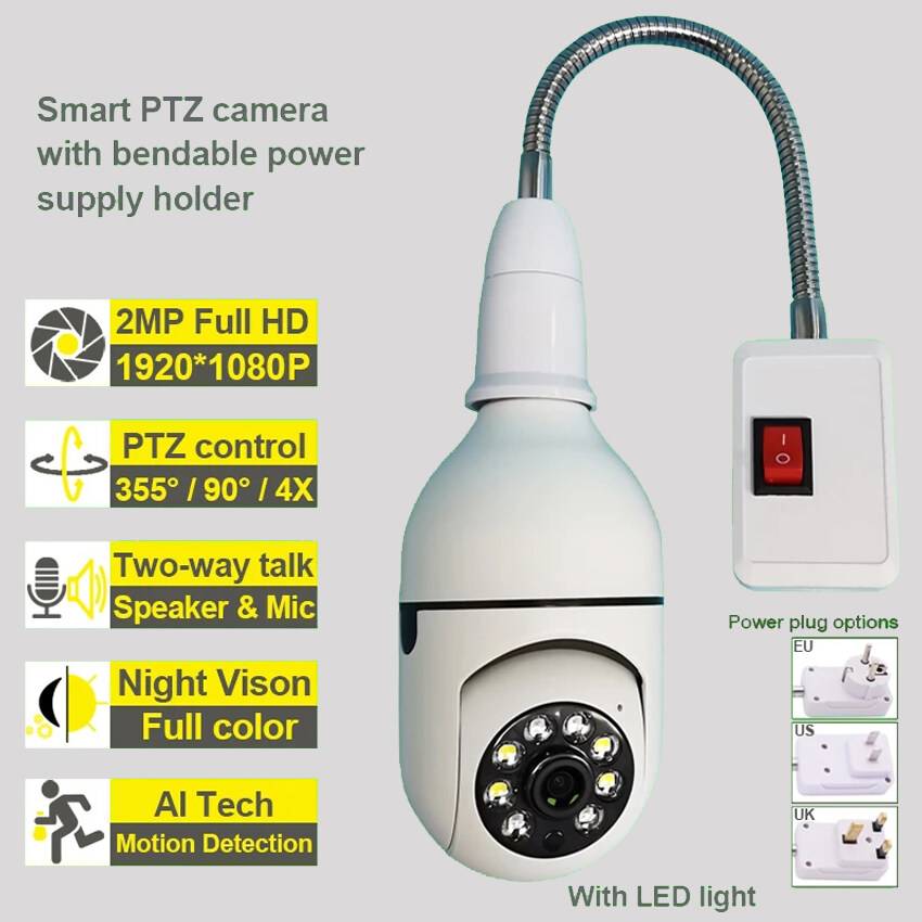 IP Wi Fi Bulb Camera PTZ Auto Tracking 2 In 1 Lamp Security Camera Dual
