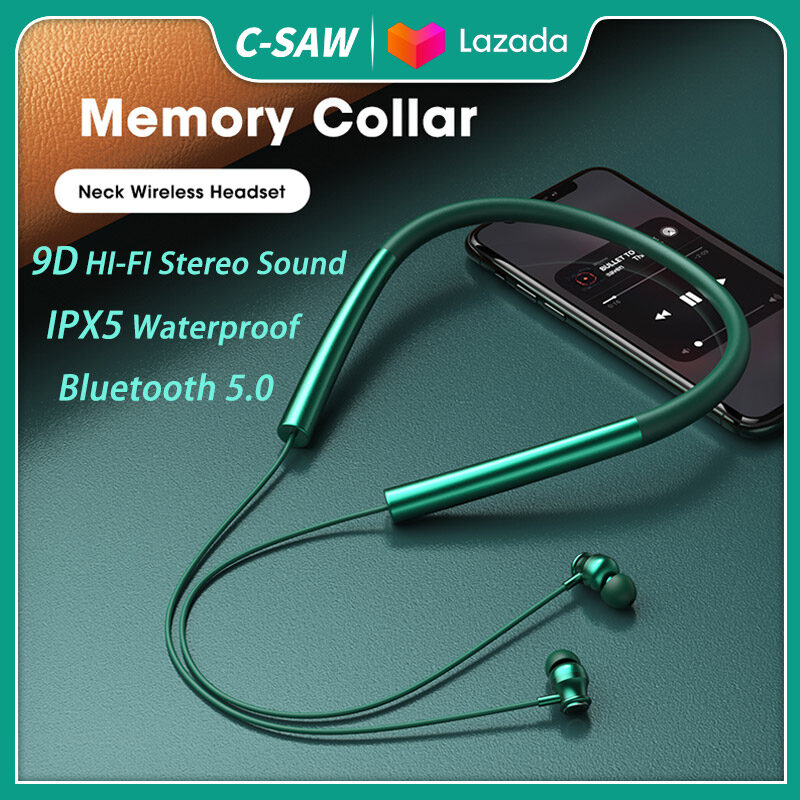 【Hàng sẵn sàng & COD】C-SAW cái cổ Tai nghe thể thao Tai nghe không dây Bluetooth 5.0 với Mic khử tiếng ồn Tai nghe đeo cổ chống nước IPX5 Tai nghe trò chơi chống nước cho iPhone 13 12 11 Pro Max Android OPPO Vivo Samsung Redmi