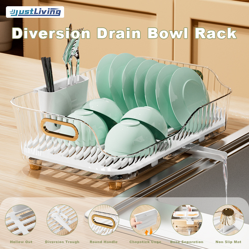 JustLiving Nordic Kitchen Sink Drying Shelf Bowl Holder Luxury Plastic Dish Rack Storage Rack for Dishes Household Countertop Shelf with Utensils holder ราคา 1,045 บาท*ส่งฟรี