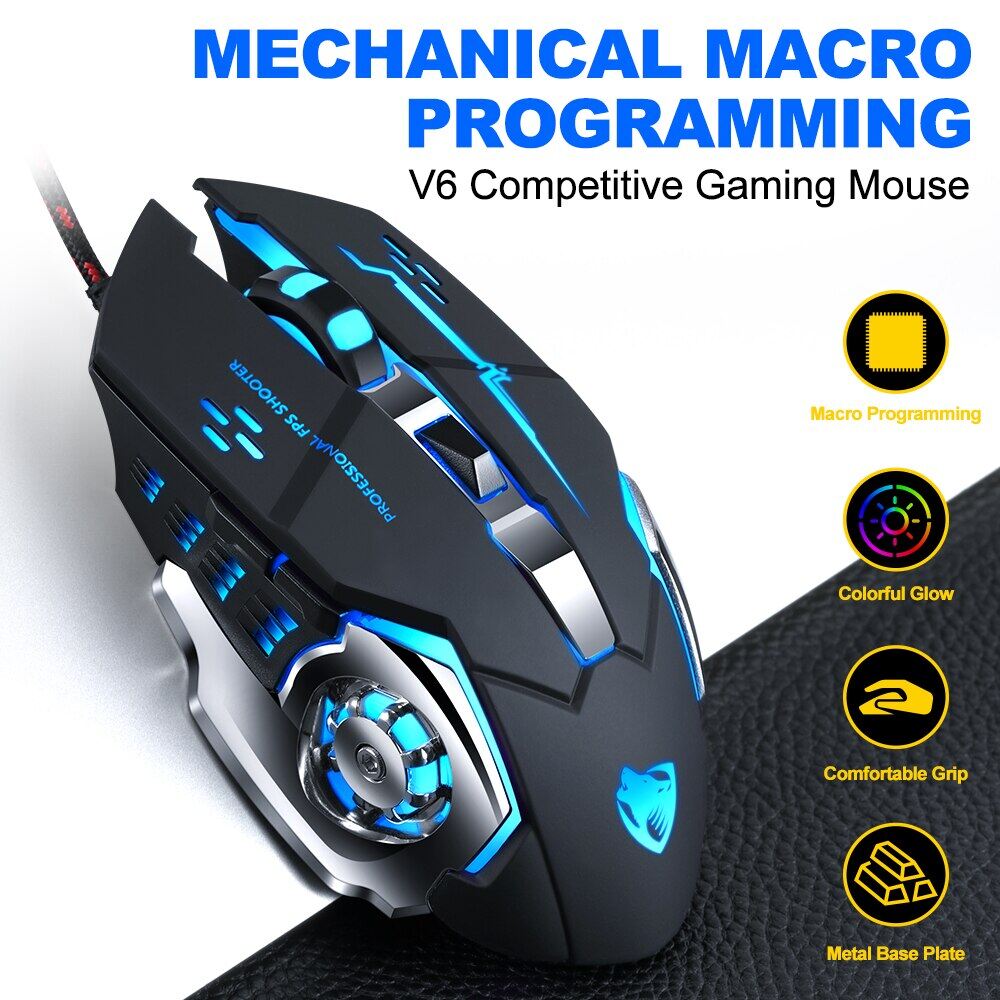 New V6 Wired Game Mouse Macro Programming Mechanical mouse 2400DPI Professional gaming computer mouse for LoL AND PUBG
