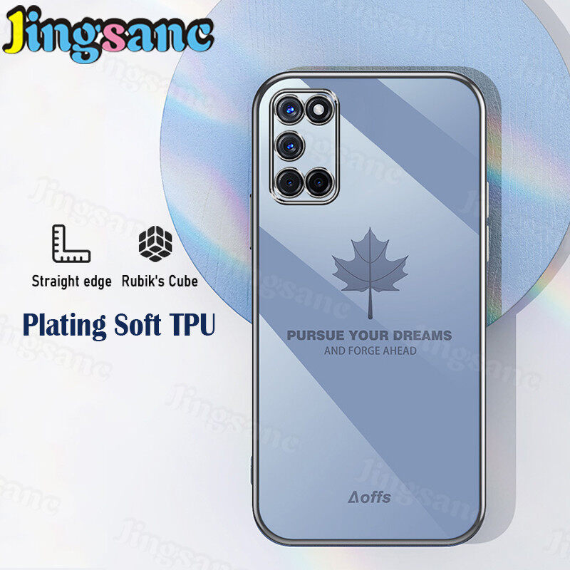 Jingsanc Dành Cho OPPO A92/A52/A53 2020/A5 2020/A9 2020/A31 2020 Ốp Điện Thoại, Tranh Lá Phong Sang Trọng TPU Mềm Vỏ CẠNH VUÔNG Thẳng Mạ Điện Ốp Lưng Ống Kính Bao Gồm Chống Sốc Mạ